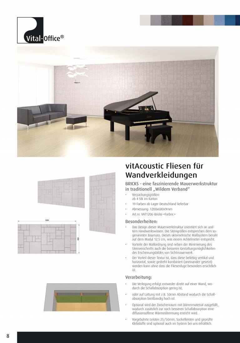 VitAcoustic® Fliesen für Wandverkleidungen - praktisch einfache und dekorativ vielfältige Schall- und Wärmedämmung